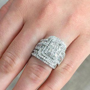SOLD- Crystal Stone Ring Set Wedding Bridal Square Engagement RingS